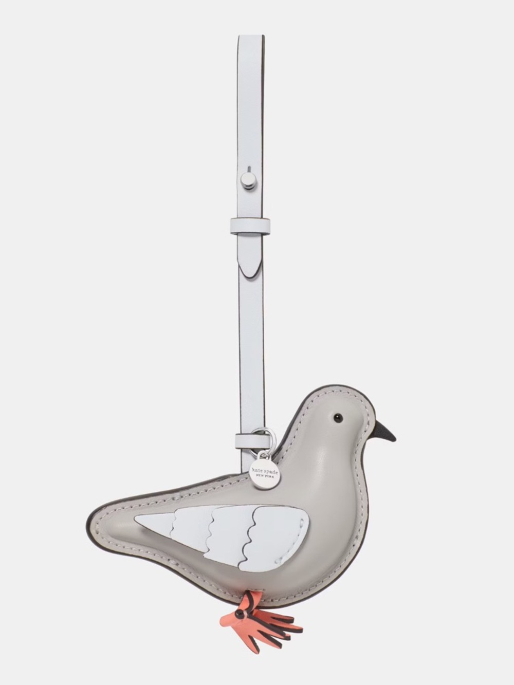 kate spade Gray and White Bird Luggage Charm with Coral Accent